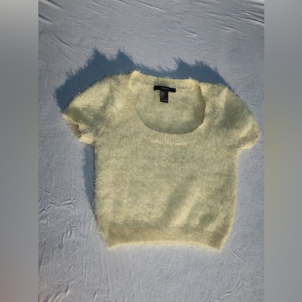 Soft Butter Yellow Knit Sweater Short Sleeve Crop Top